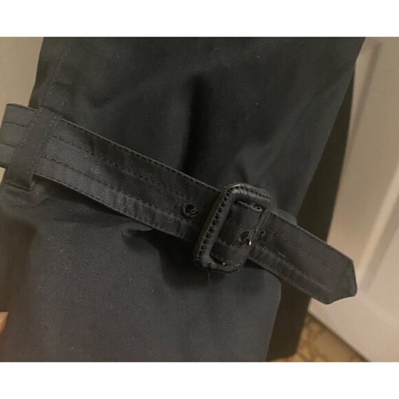 Miss Adone by Sanyo Vintage Black Trenchcoat Buckle Belt Epaulets Rain Size Sm - Picture 6 of 12
